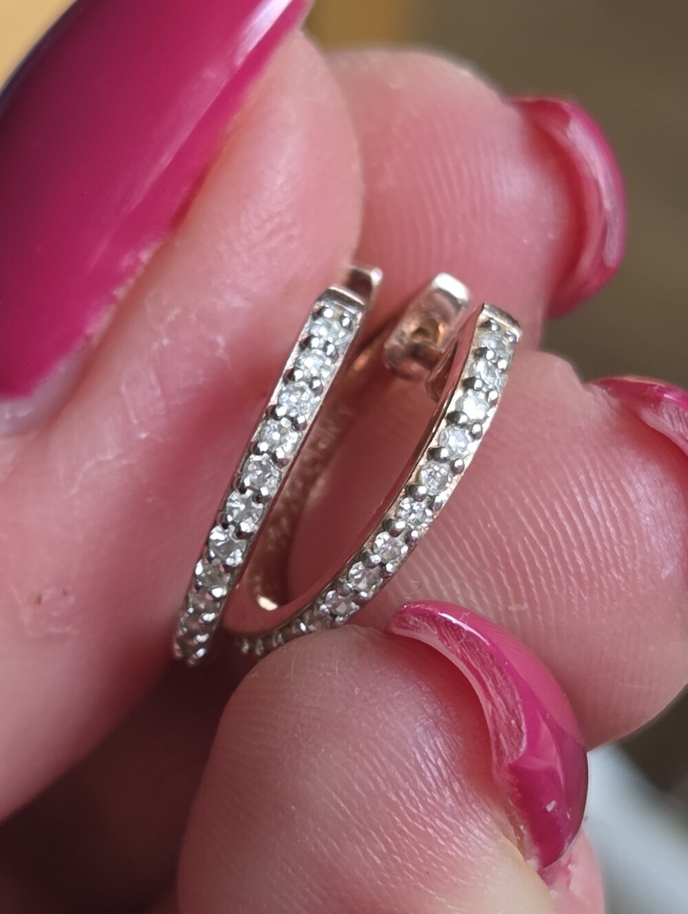 Delicate Rose Gold Pavé Diamond Hoop Earrings - Genuine Diamonds/925 Silver